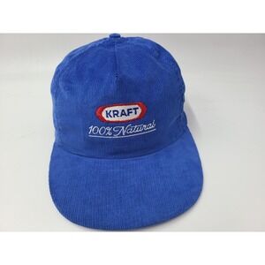 Vintage Kraft Foods 100% Natural Corduroy Snapback Hat Cap Men Made in USA Blue